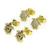 Oro Laminado Stud Earring, Gold Filled Style Turtle Design, with Multicolor Micro Pave, Polished, Golden Finish, 02.284.0048.1
