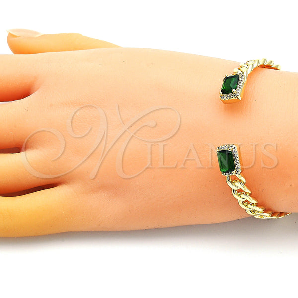 Gold Filled Jewelry — Individual Bangle Miami Cuban Design with Green Cubic — alternate product view — SKU 148741 | Oro Laminado joyería — Individual Bangle Miami Cuban diseño with Green Cubic — SKU 148741