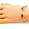 Oro Laminado Individual Bangle, Gold Filled Style Miami Cuban Design, with Green Cubic Zirconia and White Micro Pave, Polished, Golden Finish, 07.341.0035 (07 MM Thickness, One size fits all)