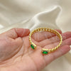 Oro Laminado Individual Bangle, Gold Filled Style Miami Cuban Design, with Green Cubic Zirconia and White Micro Pave, Polished, Golden Finish, 07.341.0035 (07 MM Thickness, One size fits all)