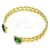 Oro Laminado Individual Bangle, Gold Filled Style Miami Cuban Design, with Green Cubic Zirconia and White Micro Pave, Polished, Golden Finish, 07.341.0035 (07 MM Thickness, One size fits all)