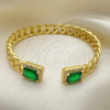 Oro Laminado Individual Bangle, Gold Filled Style Miami Cuban Design, with Green Cubic Zirconia and White Micro Pave, Polished, Golden Finish, 07.341.0035 (07 MM Thickness, One size fits all)