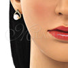 Oro Laminado Stud Earring, Gold Filled Style Heart Design, with Ivory Pearl and White Micro Pave, Polished, Golden Finish, 02.344.0126