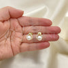 Oro Laminado Stud Earring, Gold Filled Style Heart Design, with Ivory Pearl and White Micro Pave, Polished, Golden Finish, 02.344.0126
