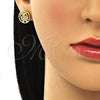 Oro Laminado Stud Earring, Gold Filled Style Owl Design, with White Micro Pave and Ruby Cubic Zirconia, Polished, Golden Finish, 02.344.0132