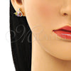 Oro Laminado Earring and Pendant Adult Set, Gold Filled Style Swan Design, with Multicolor Cubic Zirconia, Polished, Golden Finish, 10.210.0162.1