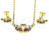 Oro Laminado Earring and Pendant Adult Set, Gold Filled Style Swan Design, with Multicolor Cubic Zirconia, Polished, Golden Finish, 10.210.0162.1