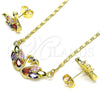 Oro Laminado Earring and Pendant Adult Set, Gold Filled Style Swan Design, with Multicolor Cubic Zirconia, Polished, Golden Finish, 10.210.0162.1