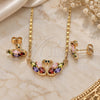 Oro Laminado Earring and Pendant Adult Set, Gold Filled Style Swan Design, with Multicolor Cubic Zirconia, Polished, Golden Finish, 10.210.0162.1