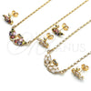Oro Laminado Earring and Pendant Adult Set, Gold Filled Style Swan Design, with Multicolor Cubic Zirconia, Polished, Golden Finish, 10.210.0162.1