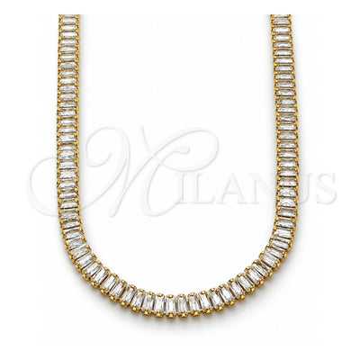 Oro Laminado Fancy Necklace, Gold Filled Style Baguette Design, with White Cubic Zirconia, Polished, Golden Finish, 04.130.0001.12 (05 MM Thickness, 12 Inches Length)