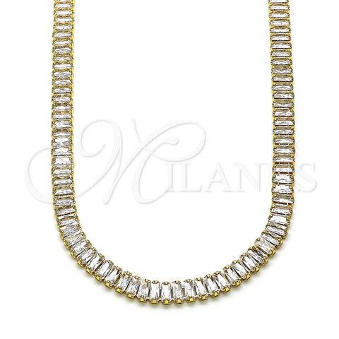 Oro Laminado Fancy Necklace, Gold Filled Style Baguette Design, with White Cubic Zirconia, Polished, Golden Finish, 04.130.0001.12 (05 MM Thickness, 12 Inches Length)