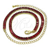 Oro Laminado Fancy Necklace, Gold Filled Style Baguette Design, with Garnet Cubic Zirconia, Polished, Golden Finish, 04.130.0001.1.12 (05 MM Thickness, 12 Inches Length)