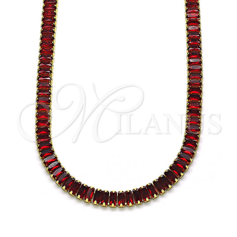 Oro Laminado Fancy Necklace, Gold Filled Style Baguette Design, with Garnet Cubic Zirconia, Polished, Golden Finish, 04.130.0001.1.12 (05 MM Thickness, 12 Inches Length)