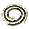Oro Laminado Fancy Necklace, Gold Filled Style Baguette Design, with Black Cubic Zirconia, Polished, Golden Finish, 04.130.0001.2.12 (05 MM Thickness, 12 Inches Length)