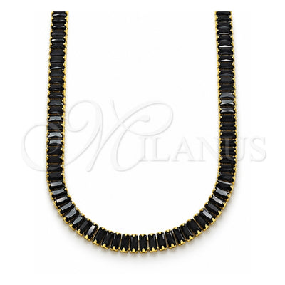 Oro Laminado Fancy Necklace, Gold Filled Style Baguette Design, with Black Cubic Zirconia, Polished, Golden Finish, 04.130.0001.2.12 (05 MM Thickness, 12 Inches Length)