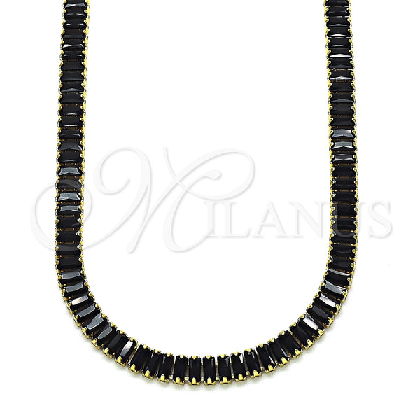 Oro Laminado Fancy Necklace, Gold Filled Style Baguette Design, with Black Cubic Zirconia, Polished, Golden Finish, 04.130.0001.2.12 (05 MM Thickness, 12 Inches Length)