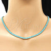 Oro Laminado Fancy Necklace, Gold Filled Style Baguette Design, with Turquoise Cubic Zirconia, Polished, Golden Finish, 04.130.0001.3.12 (05 MM Thickness, 12 Inches Length)