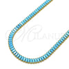 Oro Laminado Fancy Necklace, Gold Filled Style Baguette Design, with Turquoise Cubic Zirconia, Polished, Golden Finish, 04.130.0001.3.12 (05 MM Thickness, 12 Inches Length)