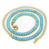Oro Laminado Fancy Necklace, Gold Filled Style Baguette Design, with Turquoise Cubic Zirconia, Polished, Golden Finish, 04.130.0001.3.12 (05 MM Thickness, 12 Inches Length)