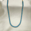 Oro Laminado Fancy Necklace, Gold Filled Style Baguette Design, with Turquoise Cubic Zirconia, Polished, Golden Finish, 04.130.0001.3.12 (05 MM Thickness, 12 Inches Length)