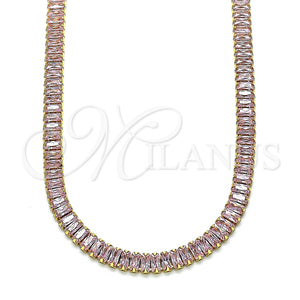 Gold Filled Necklace — Fancy Necklace Baguette Design with Pink Cubic Zirconia — main product view — SKU 148770 | Oro Laminado collar — elegante Necklace Baguette diseño with Pink Cubic Zirconia — SKU 148770
