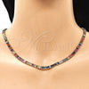Oro Laminado Fancy Necklace, Gold Filled Style Baguette Design, with Multicolor Cubic Zirconia, Polished, Golden Finish, 04.130.0001.5.12 (05 MM Thickness, 12 Inches Length)