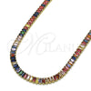 Oro Laminado Fancy Necklace, Gold Filled Style Baguette Design, with Multicolor Cubic Zirconia, Polished, Golden Finish, 04.130.0001.5.12 (05 MM Thickness, 12 Inches Length)