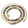 Oro Laminado Fancy Necklace, Gold Filled Style Baguette Design, with Multicolor Cubic Zirconia, Polished, Golden Finish, 04.130.0001.5.12 (05 MM Thickness, 12 Inches Length)