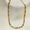 Oro Laminado Fancy Necklace, Gold Filled Style Baguette Design, with Multicolor Cubic Zirconia, Polished, Golden Finish, 04.130.0001.5.12 (05 MM Thickness, 12 Inches Length)