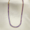 Oro Laminado Fancy Necklace, Gold Filled Style Baguette Design, with Amethyst Cubic Zirconia, Polished, Golden Finish, 04.130.0001.6.12 (05 MM Thickness, 12 Inches Length)