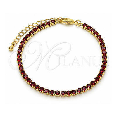 Oro Laminado Tennis Bracelet, Gold Filled Style with Garnet Cubic Zirconia, Polished, Golden Finish, 03.130.0009.1.07 (03 MM Thickness, 7 Inches Length)