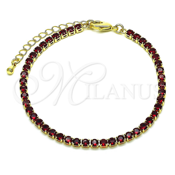 Oro Laminado Tennis Bracelet, Gold Filled Style with Garnet Cubic Zirconia, Polished, Golden Finish, 03.130.0009.1.07 (03 MM Thickness, 7 Inches Length)