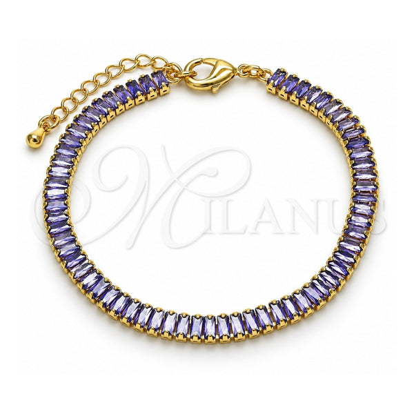 Oro Laminado Tennis Bracelet, Gold Filled Style Baguette Design, with Amethyst Cubic Zirconia, Polished, Golden Finish, 03.130.0008.5.07 (05 MM Thickness, 7 Inches Length)
