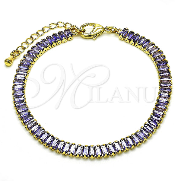 Oro Laminado Tennis Bracelet, Gold Filled Style Baguette Design, with Amethyst Cubic Zirconia, Polished, Golden Finish, 03.130.0008.5.07 (05 MM Thickness, 7 Inches Length)