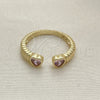 Oro Laminado Multi Stone Ring, Gold Filled Style Heart Design, with Pink Cubic Zirconia, Polished, Golden Finish, 01.213.0009.2 (One size fits all)
