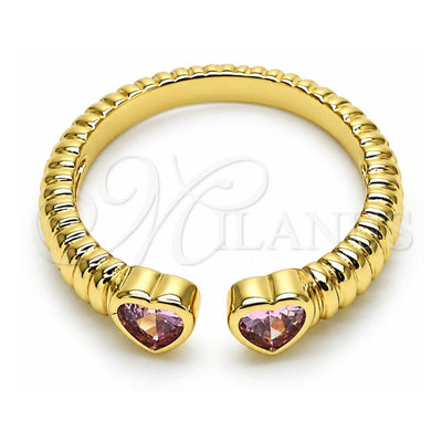 Oro Laminado Multi Stone Ring, Gold Filled Style Heart Design, with Pink Cubic Zirconia, Polished, Golden Finish, 01.213.0009.2 (One size fits all)