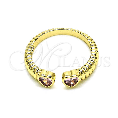 Oro Laminado Multi Stone Ring, Gold Filled Style Heart Design, with Pink Cubic Zirconia, Polished, Golden Finish, 01.213.0009.2 (One size fits all)