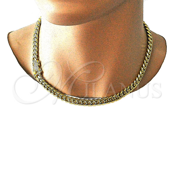 Stainless Steel Necklace — Basic Necklace Miami Cuban Design with White Crystal — alternate product view — SKU 148789 | Acero Inoxidable collar — básico Necklace Miami Cuban diseño with cristal blanco — SKU 148789