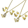 Oro Laminado Earring and Pendant Adult Set, Gold Filled Style Butterfly Design, with Multicolor Micro Pave, Polished, Golden Finish, 10.156.0452.1