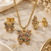 Oro Laminado Earring and Pendant Adult Set, Gold Filled Style Butterfly Design, with Multicolor Micro Pave, Polished, Golden Finish, 10.156.0454.1