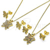 Oro Laminado Earring and Pendant Adult Set, Gold Filled Style Butterfly Design, with Multicolor Micro Pave, Polished, Golden Finish, 10.156.0454.1