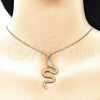 Oro Laminado Earring and Pendant Adult Set, Gold Filled Style Snake Design, with White Micro Pave, Polished, Golden Finish, 10.156.0455