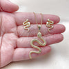 Oro Laminado Earring and Pendant Adult Set, Gold Filled Style Snake Design, with Green Micro Pave, Polished, Golden Finish, 10.156.0455.1