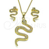 Oro Laminado Earring and Pendant Adult Set, Gold Filled Style Snake Design, with Green Micro Pave, Polished, Golden Finish, 10.156.0455.1