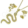 Oro Laminado Earring and Pendant Adult Set, Gold Filled Style Snake Design, with Green Micro Pave, Polished, Golden Finish, 10.156.0455.1