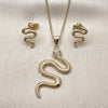 Oro Laminado Earring and Pendant Adult Set, Gold Filled Style Snake Design, with Green Micro Pave, Polished, Golden Finish, 10.156.0455.1