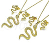Oro Laminado Earring and Pendant Adult Set, Gold Filled Style Snake Design, with Green Micro Pave, Polished, Golden Finish, 10.156.0455.1