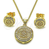 Oro Laminado Earring and Pendant Adult Set, Gold Filled Style Turtle Design, with White Micro Pave, Polished, Golden Finish, 10.156.0456
