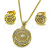 Oro Laminado Earring and Pendant Adult Set, Gold Filled Style Elephant Design, with White Micro Pave, Polished, Golden Finish, 10.156.0457